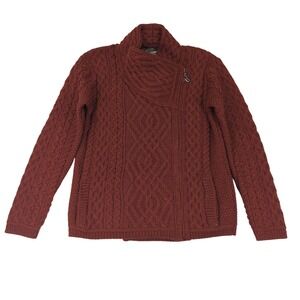 Aran Wool Side Zip Cardigan Sweater Jacket Sienna Cable Knit Womens Medium Z4630